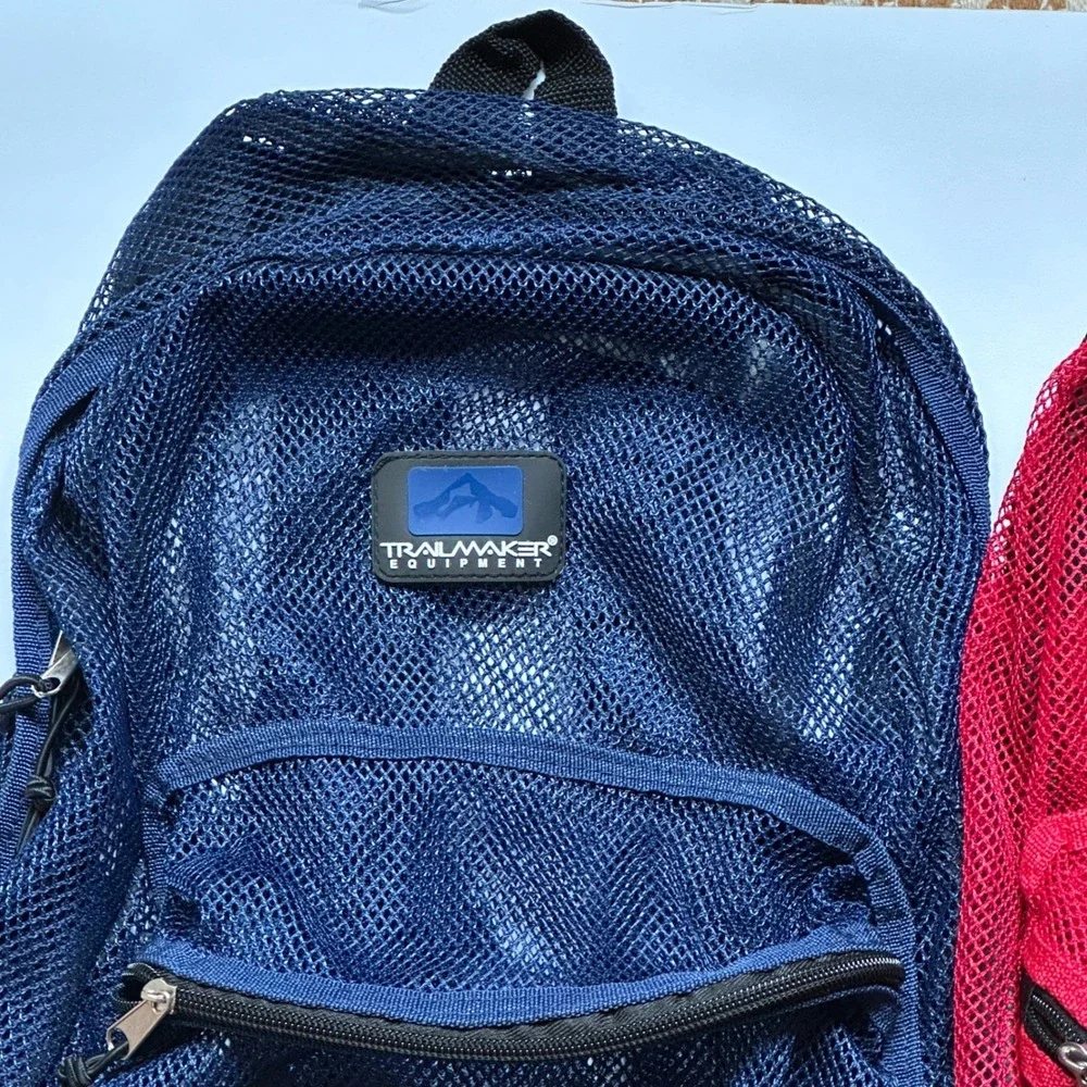 Trailmaker Mesh Backpack Set 2 Navy Blue Red See Through School Gym Travel Bag
